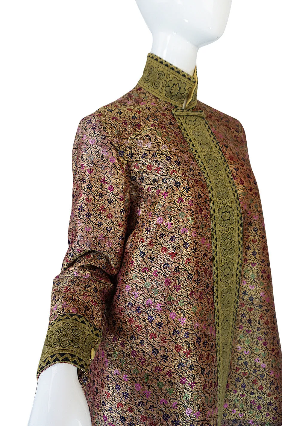 1950s Gold Silk Brocade Coat Made of Antique Persian Silk