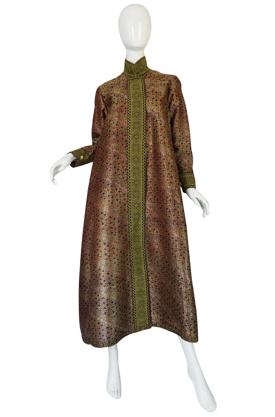 1950s Gold Silk Brocade Coat Made of Antique Persian Silk