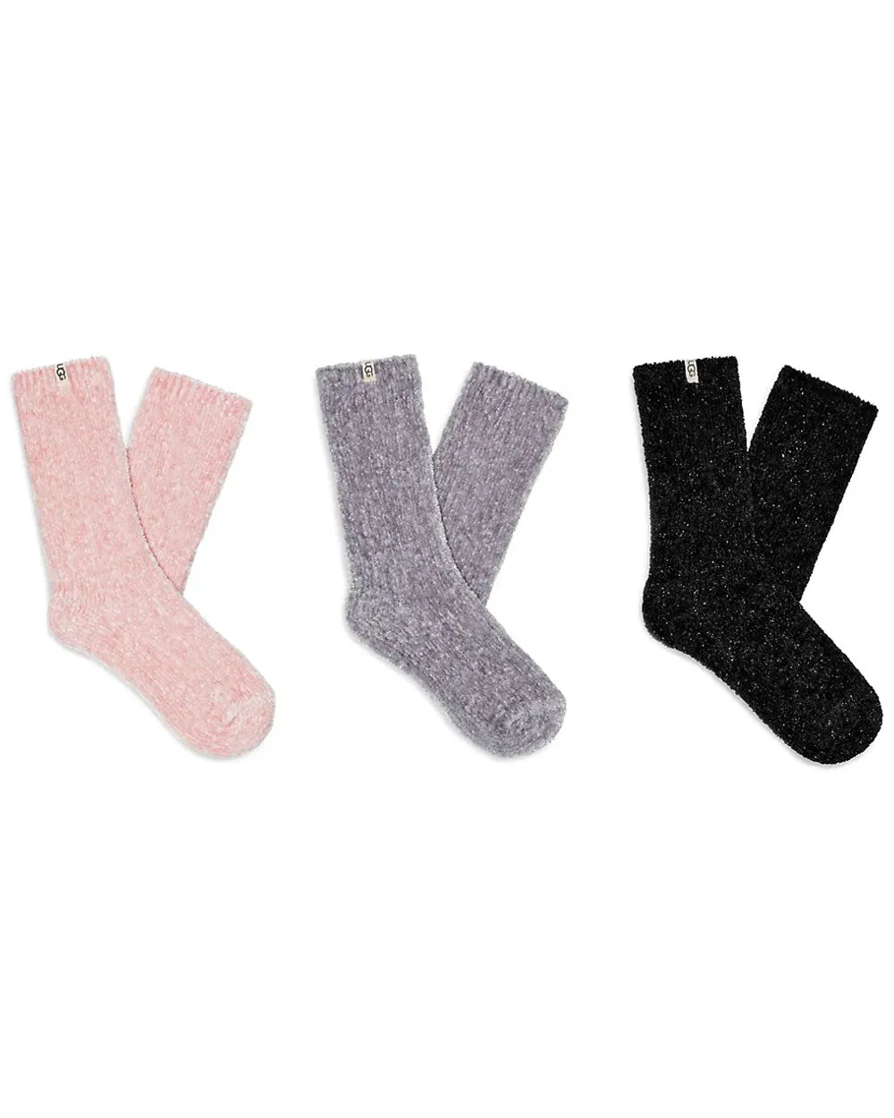 3 Pack Leda Sparkle Crew Socks in Pink, Black, and Grey