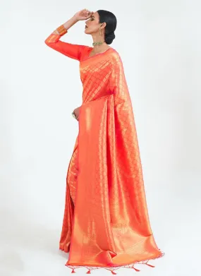 Adorable Look Orange Color Silk Base Embroidered Saree With Silk Weaving