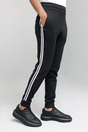 ATHLETIC STRIPED JOGGER PANTS-BLACK-WBW