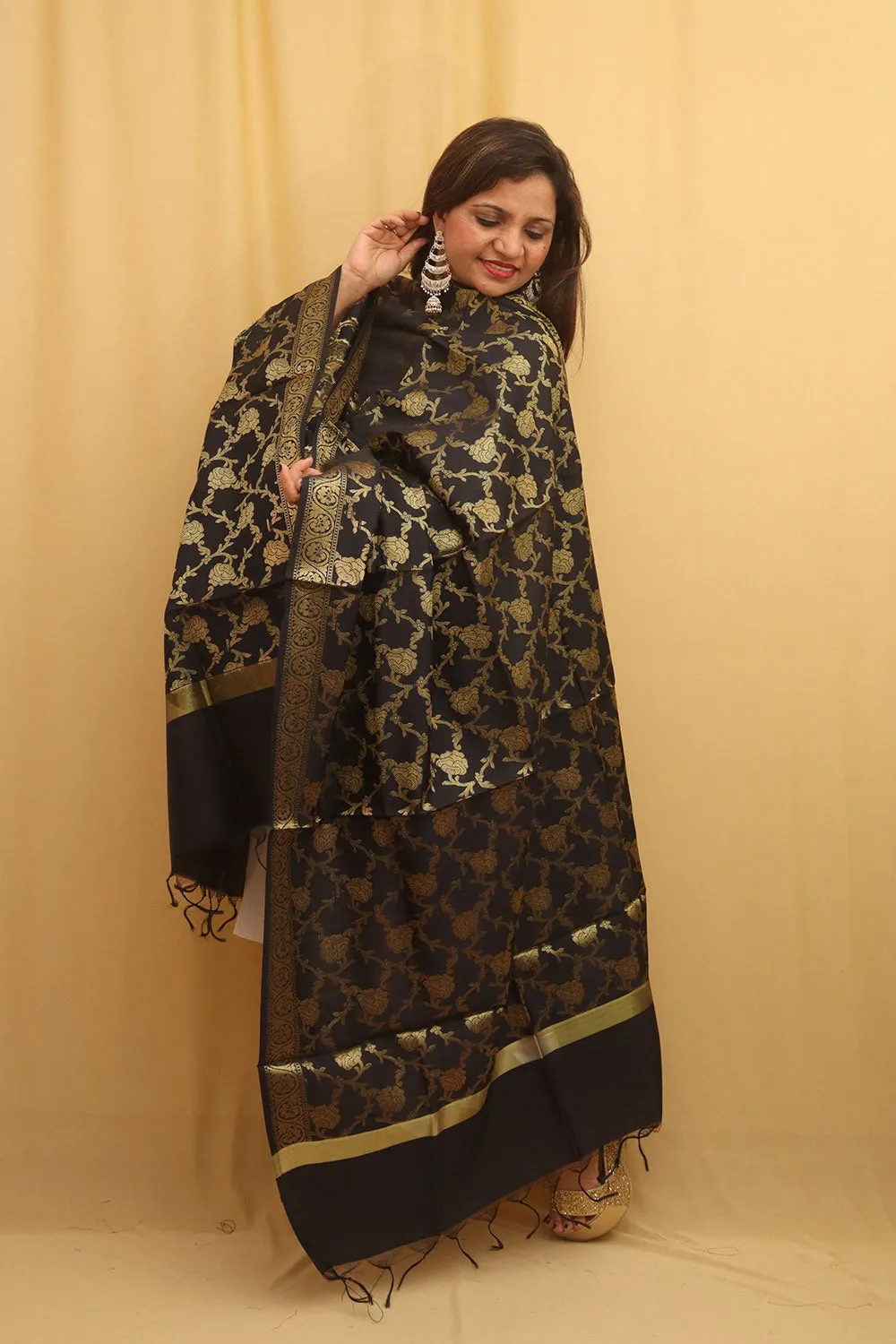 Black Banarasi Silk Dupatta