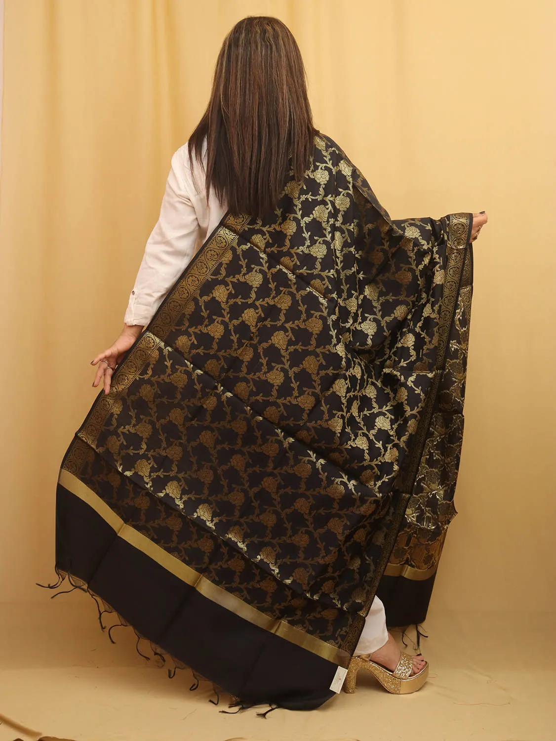 Black Banarasi Silk Dupatta