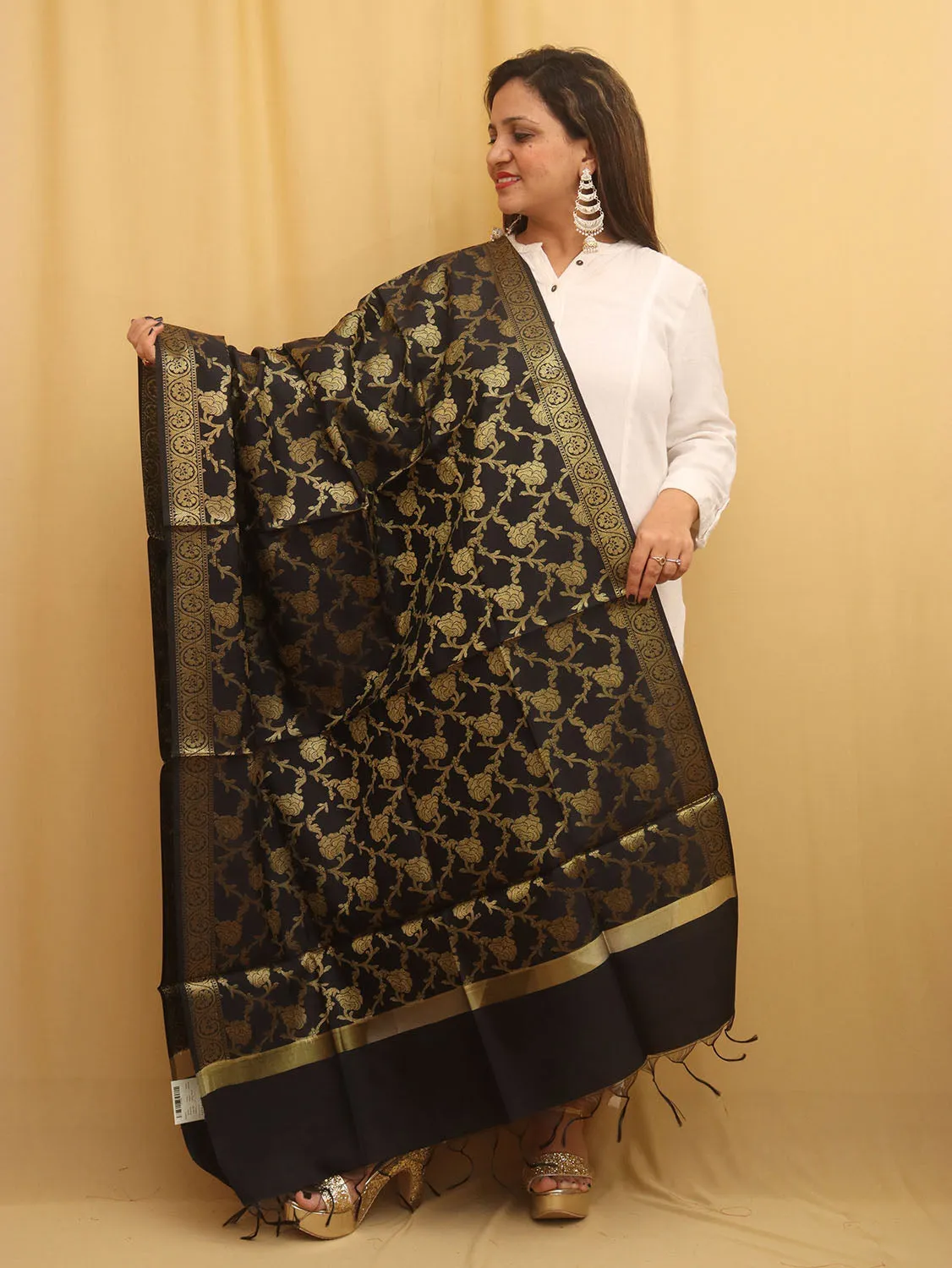 Black Banarasi Silk Dupatta