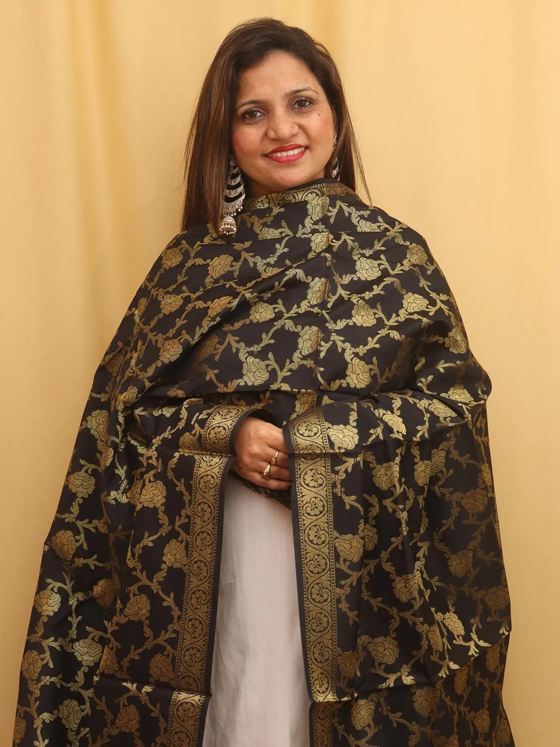 Black Banarasi Silk Dupatta