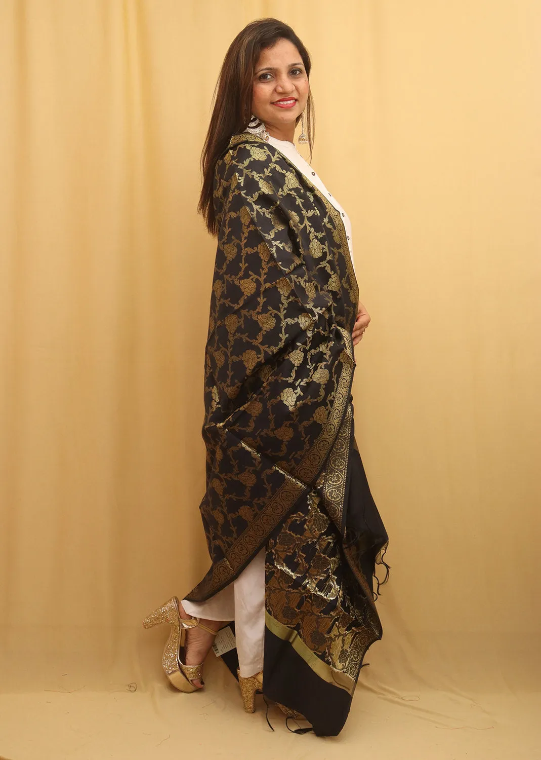 Black Banarasi Silk Dupatta