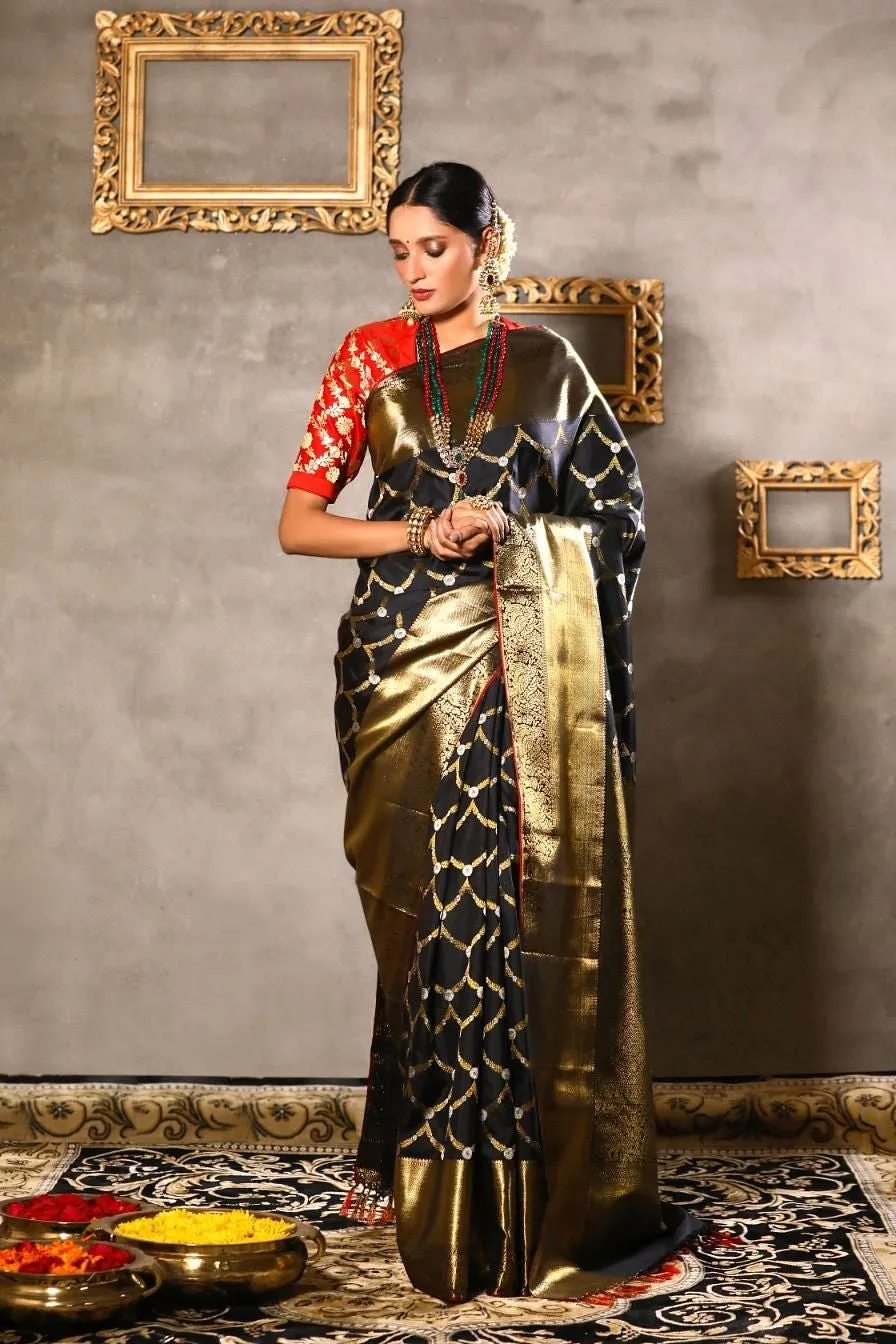 Black kanjeevaram silk saree