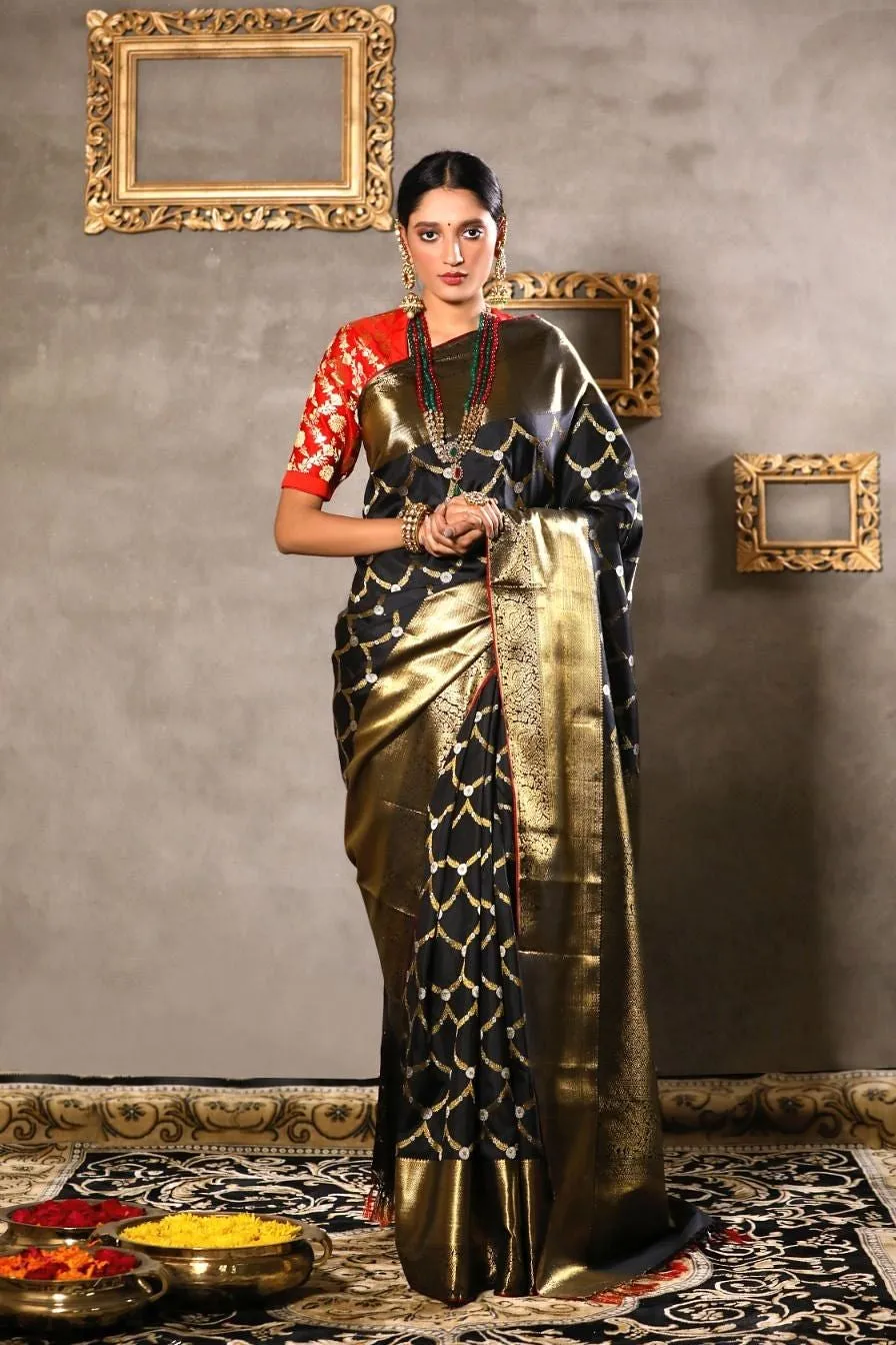 Black kanjeevaram silk saree