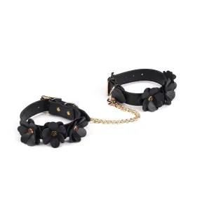 Black Leather Flowers Ankle Cuffs