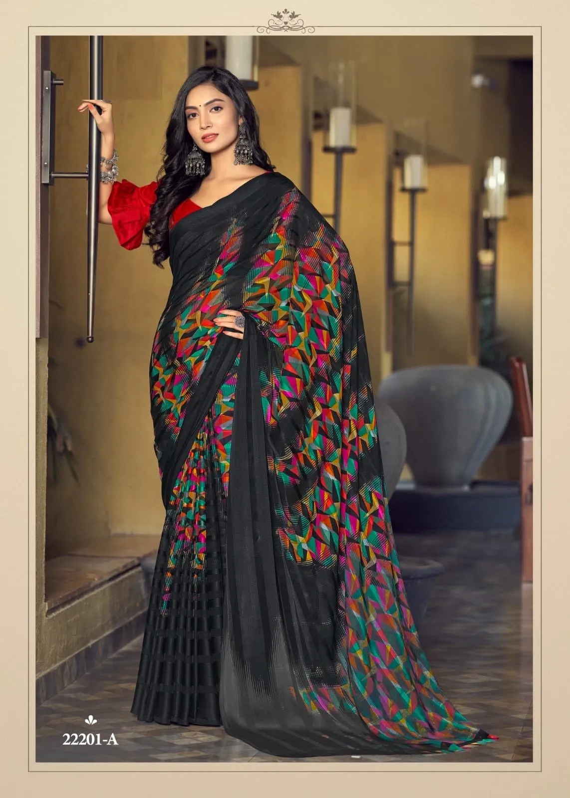 Black Satin Georgette Silk Saree