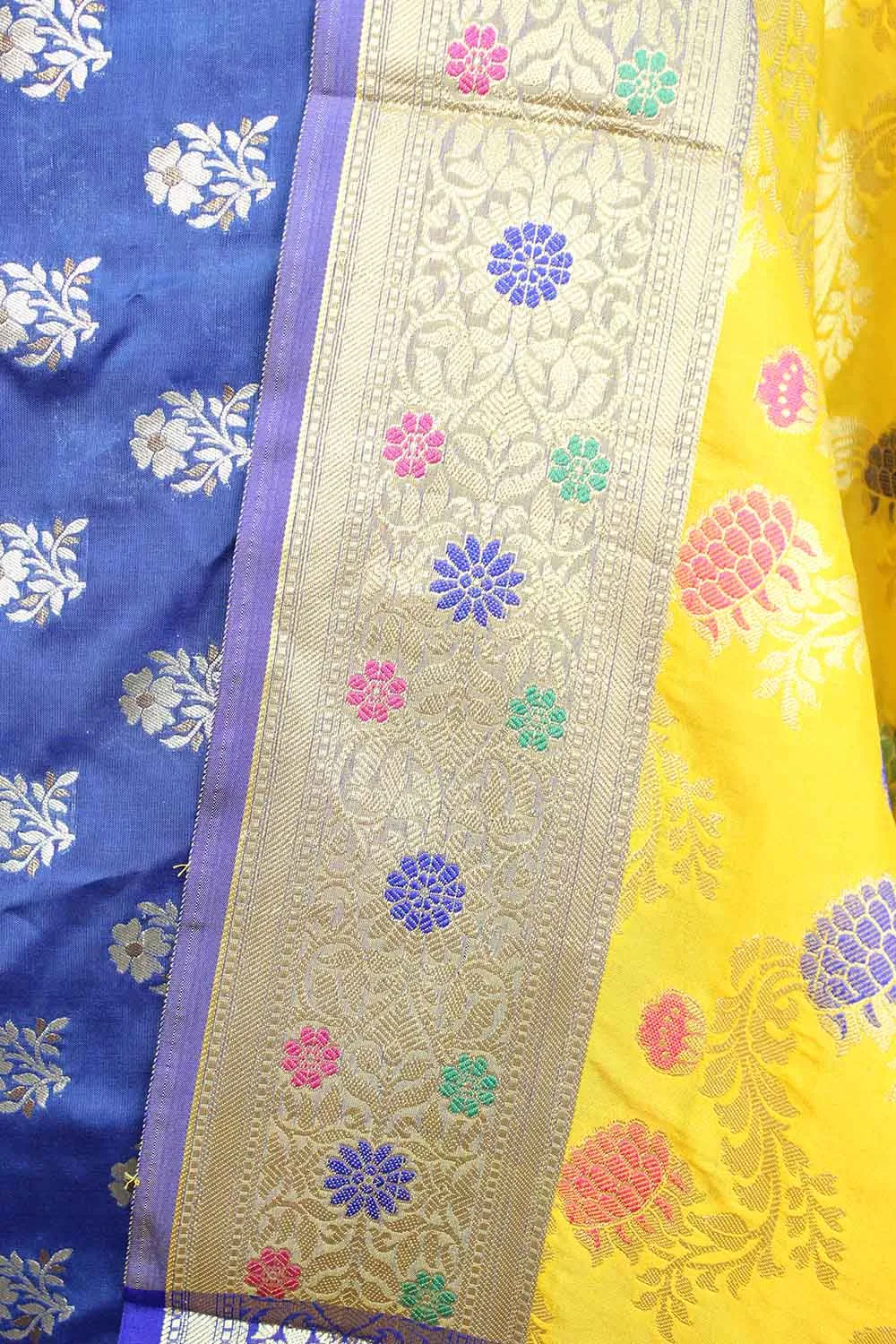 Blue Banarasi Silk Suit With Yellow Banarasi Silk Meenakari Dupatta