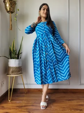 Blue Leheriya Cotton Dress