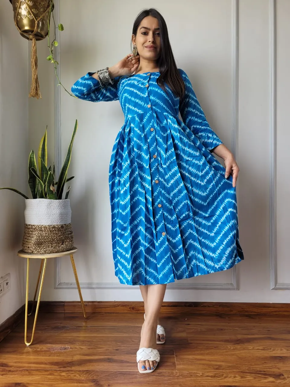 Blue Leheriya Cotton Dress