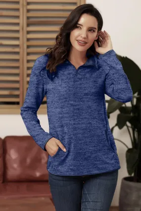 Casual Blue Quarter Zip Pullover Sweatshirt