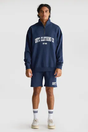 College Logo Quarter Zip Navy