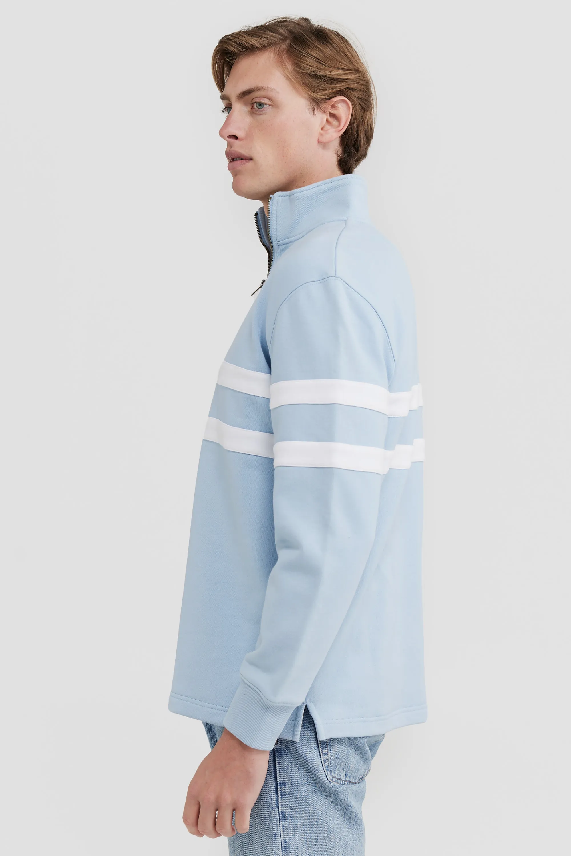 Collegiate Stripe Quarter Zip Pale Blue