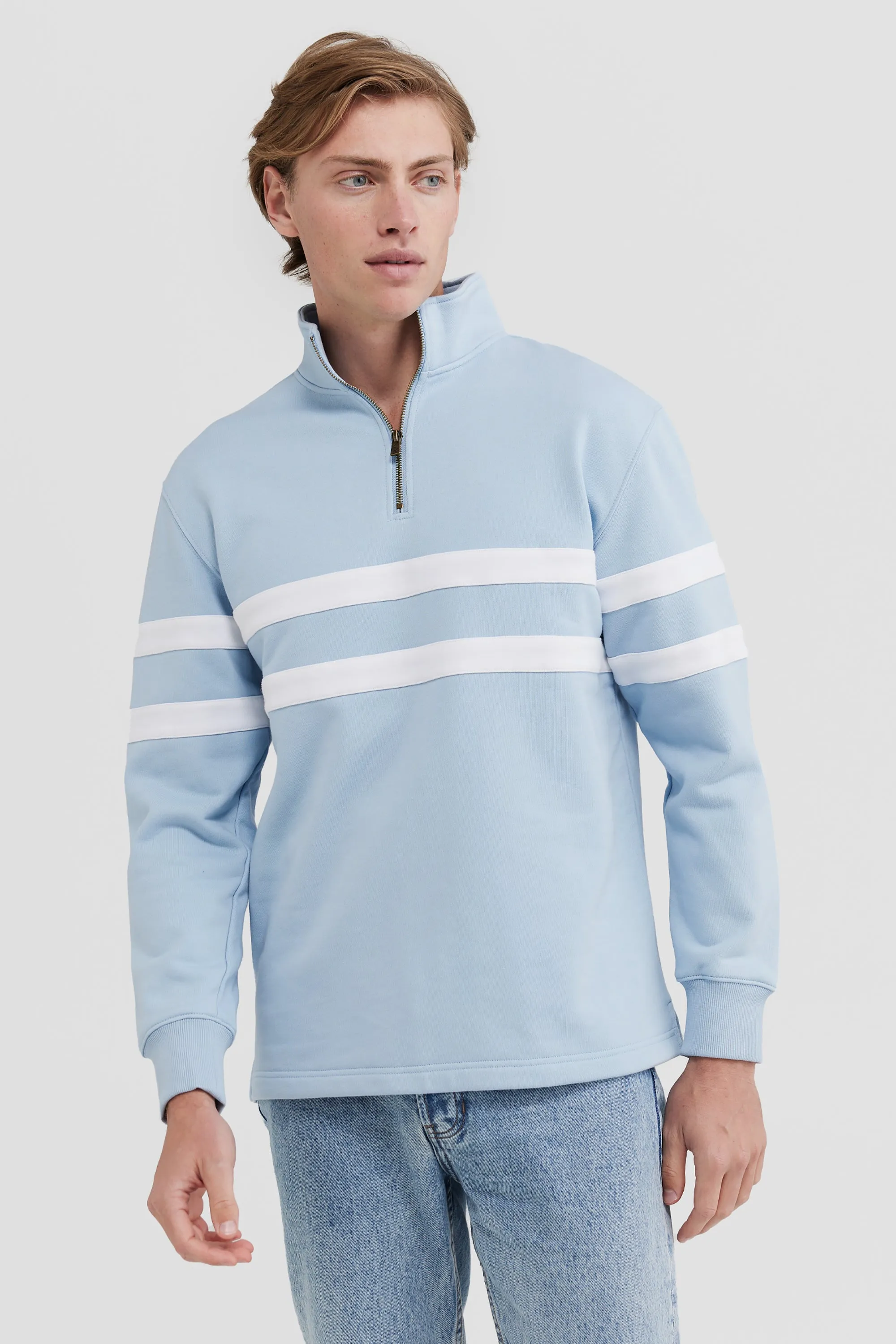 Collegiate Stripe Quarter Zip Pale Blue