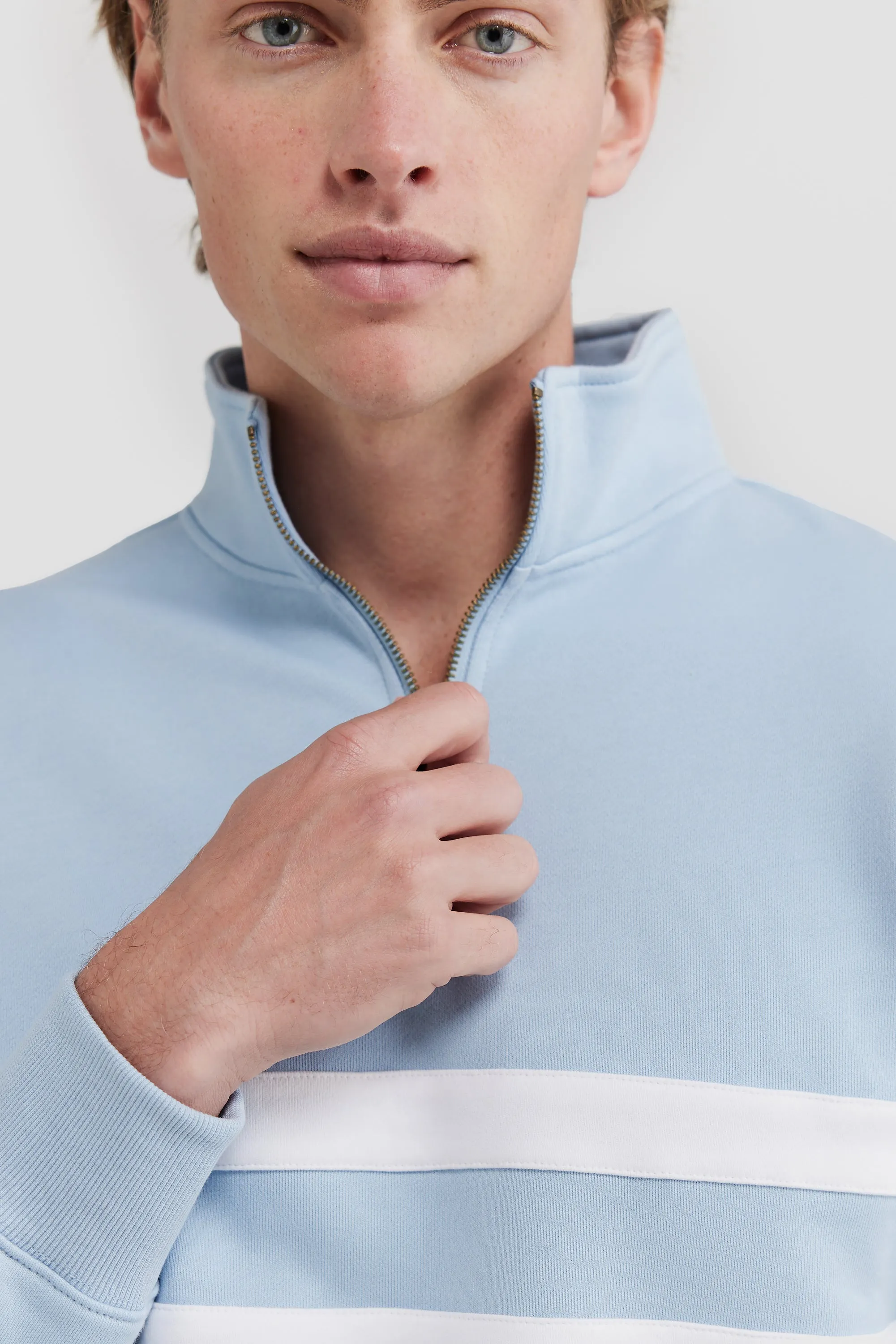 Collegiate Stripe Quarter Zip Pale Blue