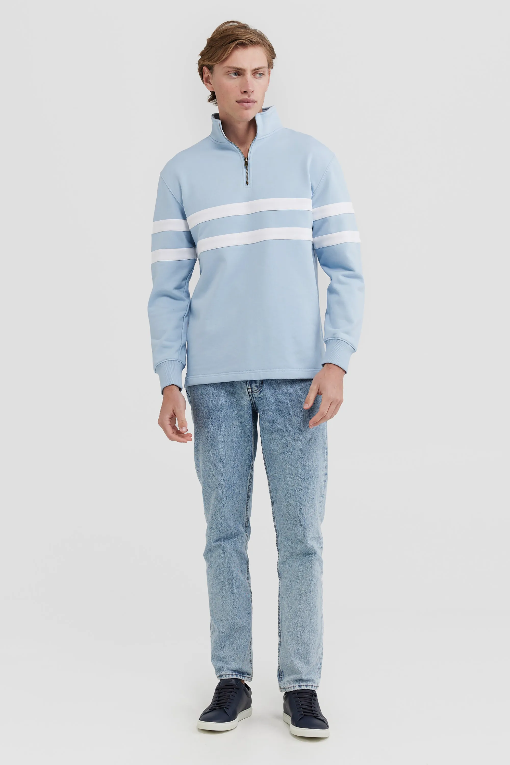 Collegiate Stripe Quarter Zip Pale Blue