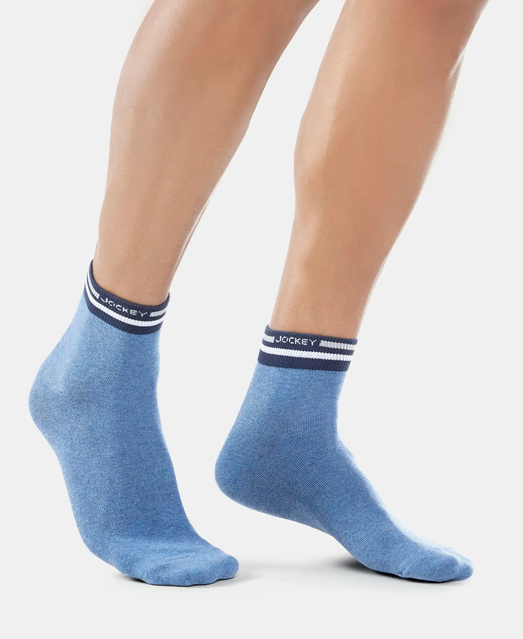 Compact Cotton Elastane Stretch Ankle Length Socks with StayFresh Treatment - Denim Melange