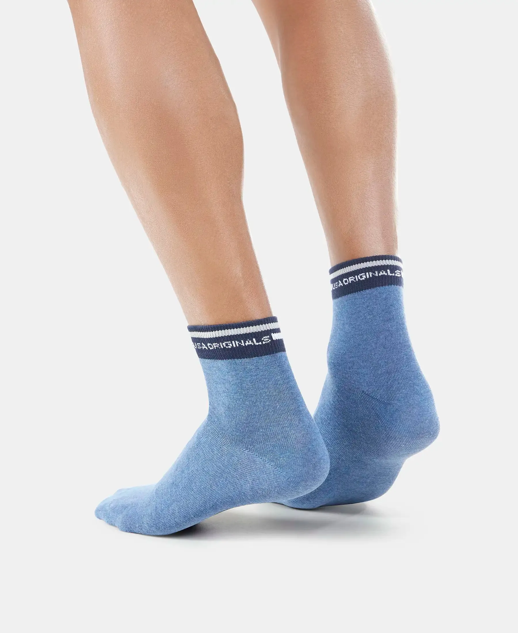 Compact Cotton Elastane Stretch Ankle Length Socks with StayFresh Treatment - Denim Melange