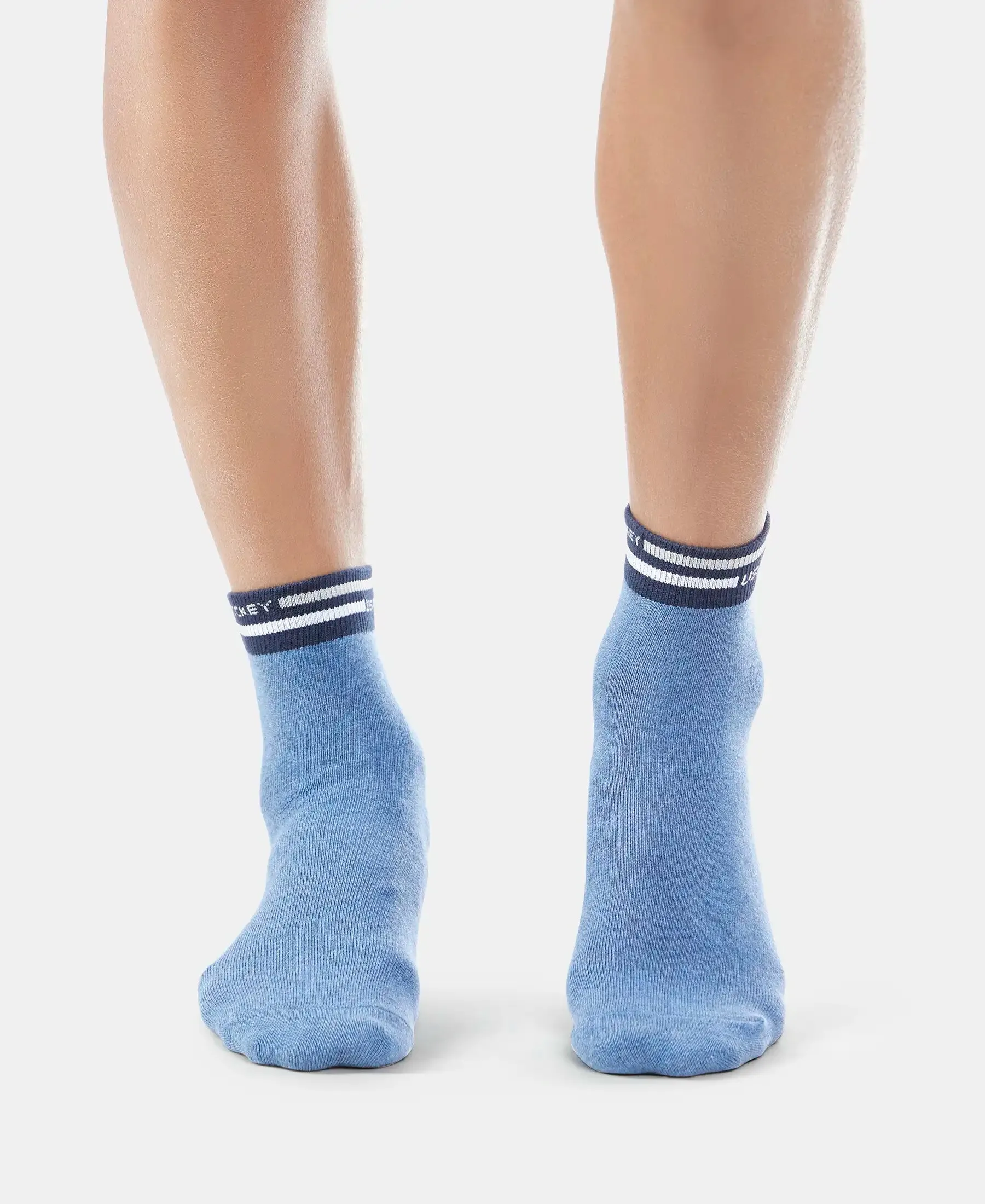 Compact Cotton Elastane Stretch Ankle Length Socks with StayFresh Treatment - Denim Melange