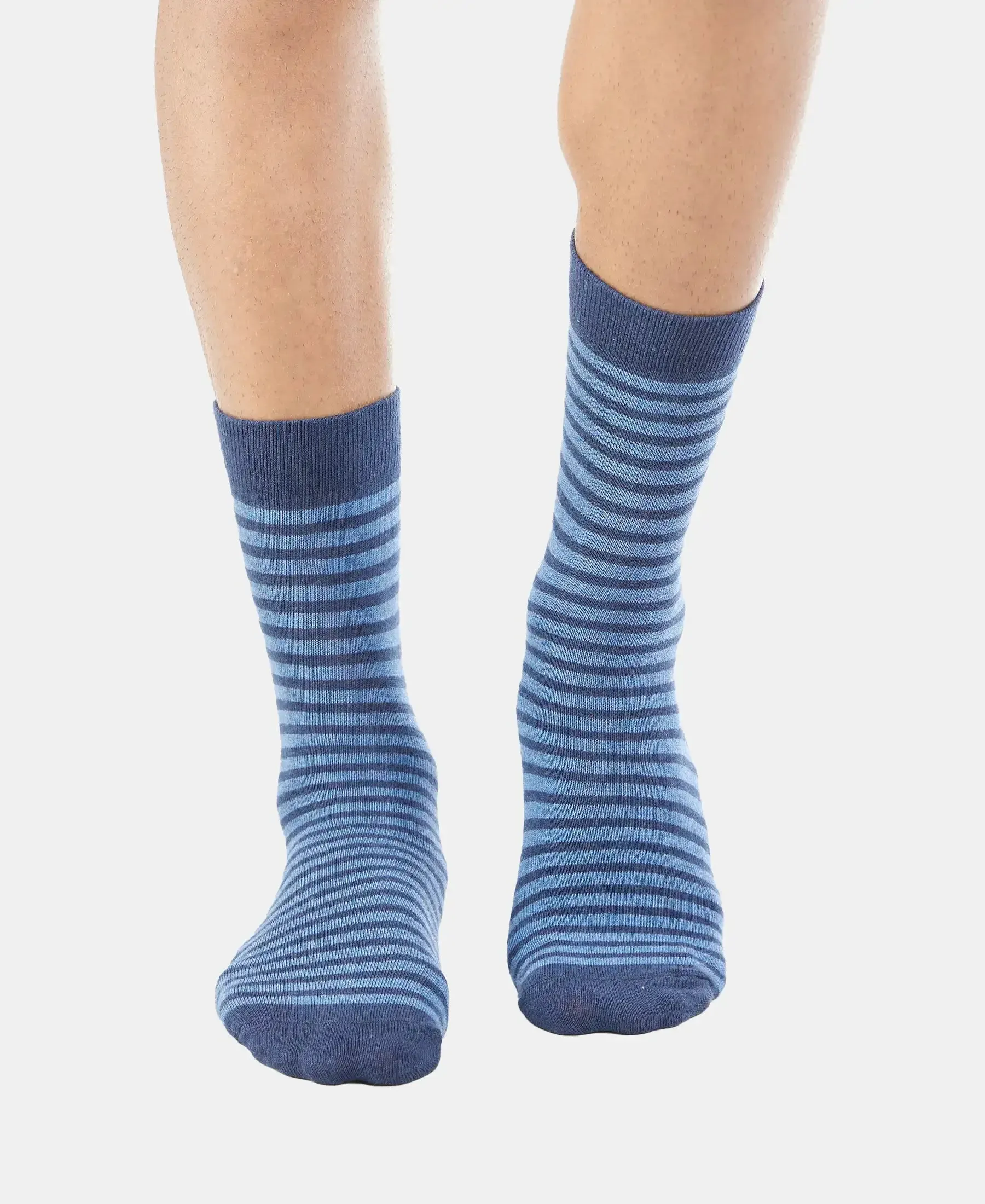 Compact Cotton Elastane Stretch Crew Length Socks With StayFresh Treatment - Navy Melange