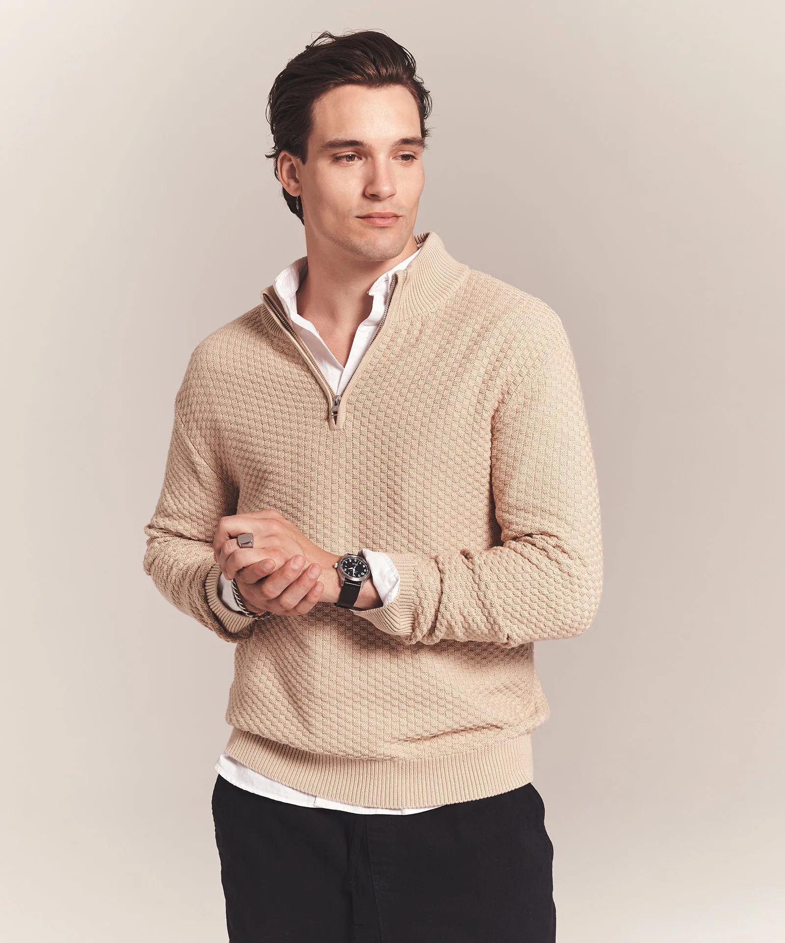 Cotton Cashmere Textured Quarter Zip