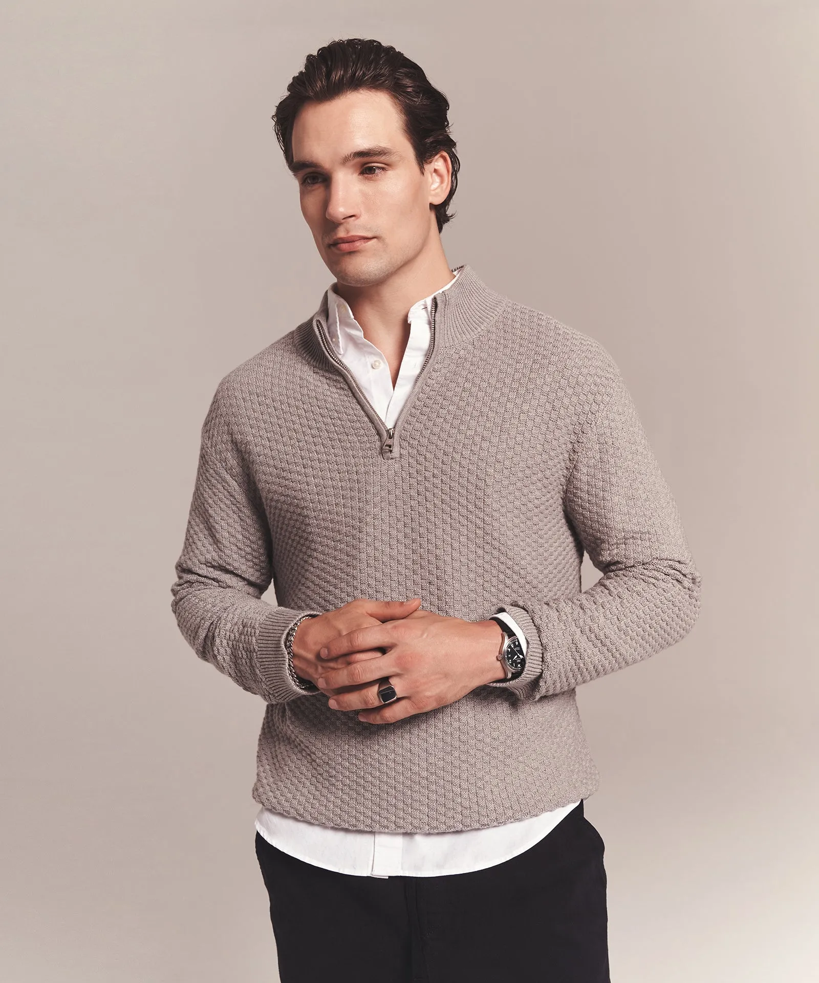 Cotton Cashmere Textured Quarter Zip