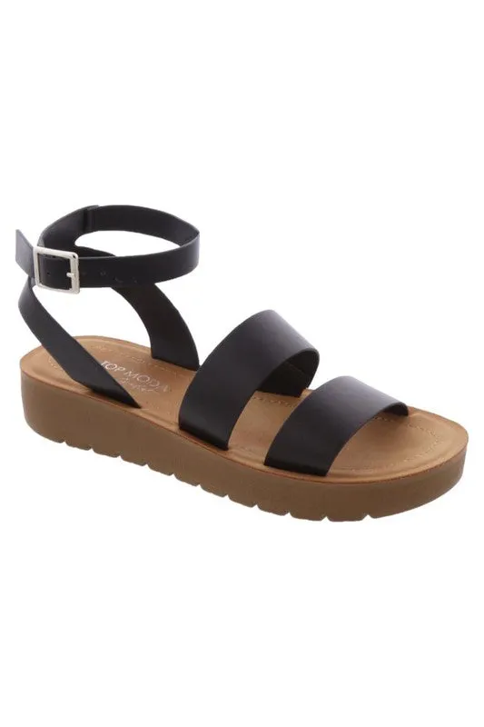 Double Row Ankle Strap Comfort Sandal-Black