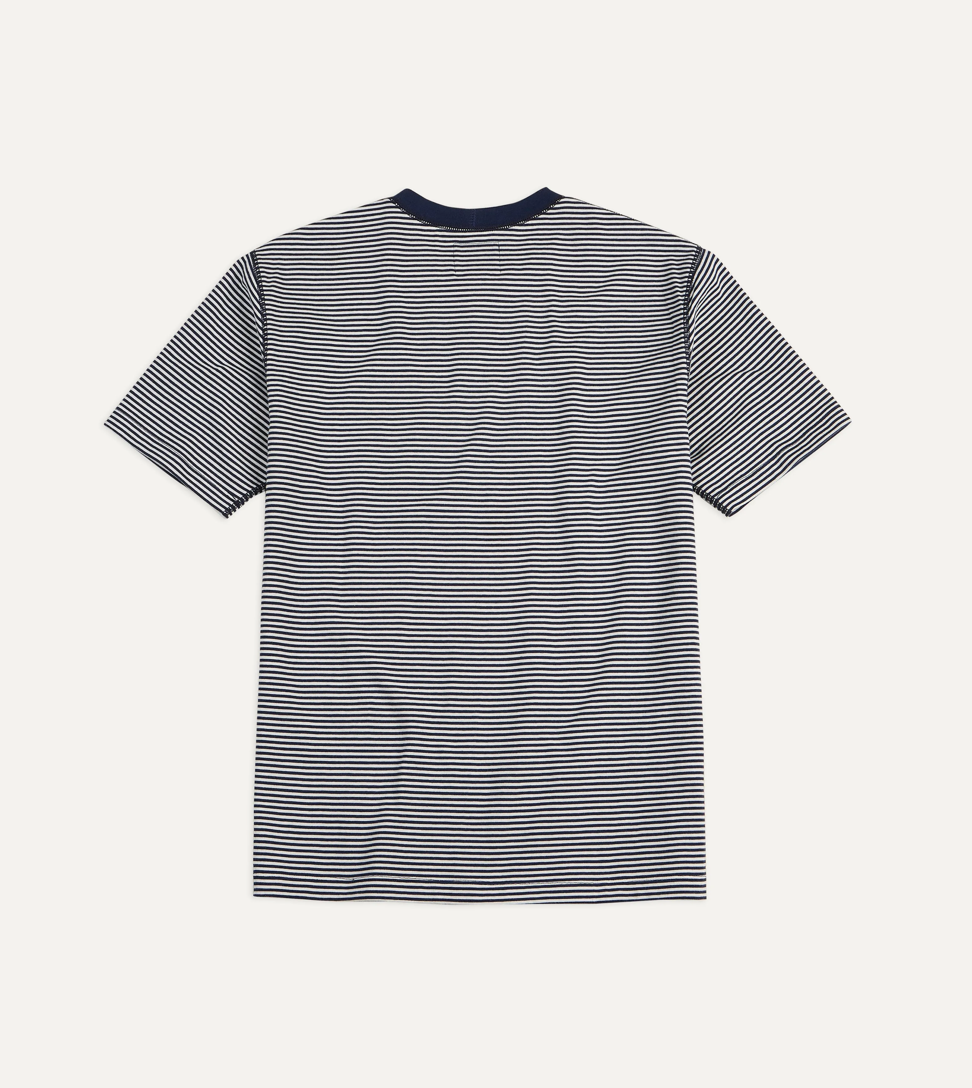 Ecru and Navy Stripe Cotton Crew Neck Hiking T-Shirt