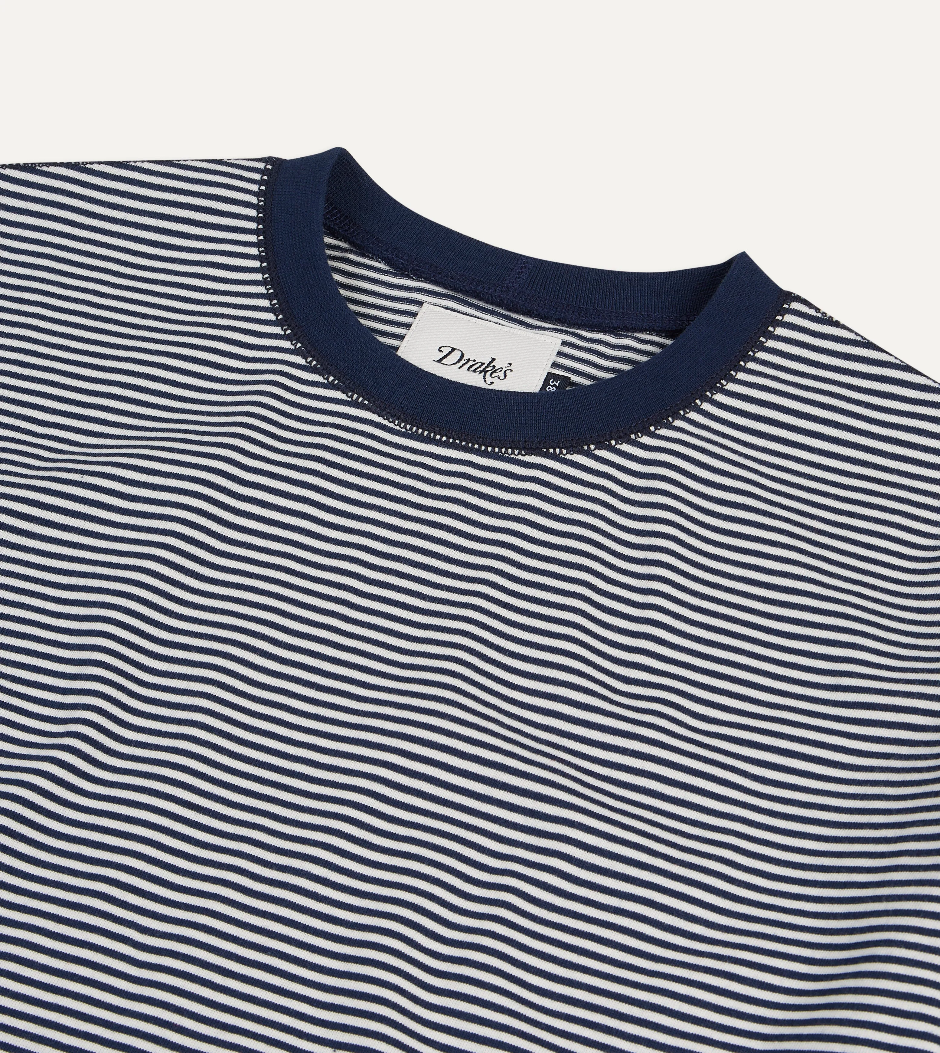 Ecru and Navy Stripe Cotton Crew Neck Hiking T-Shirt