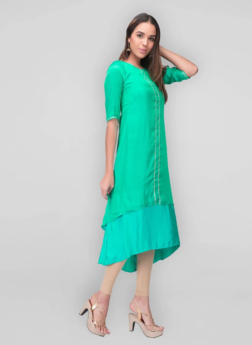 Green Silk layered dress