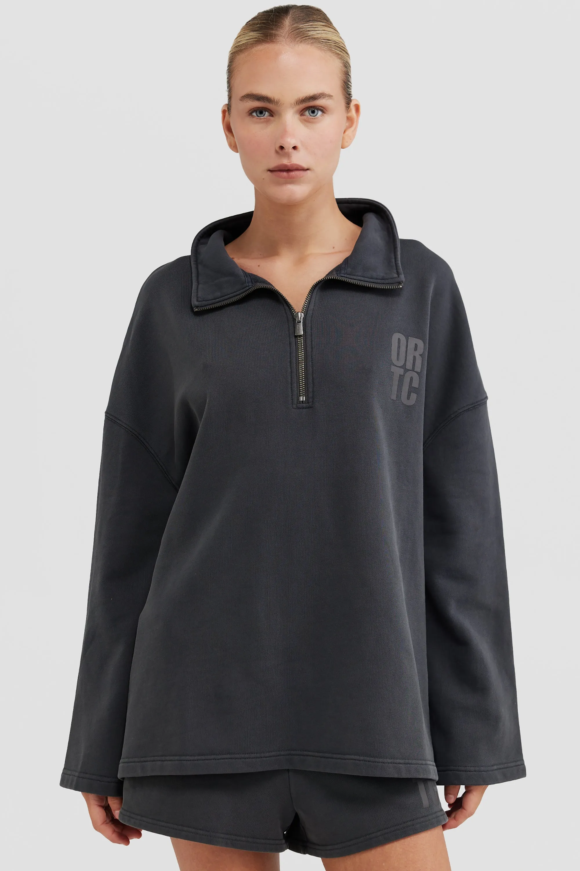 Isla Oversized Quarter Zip Charcoal