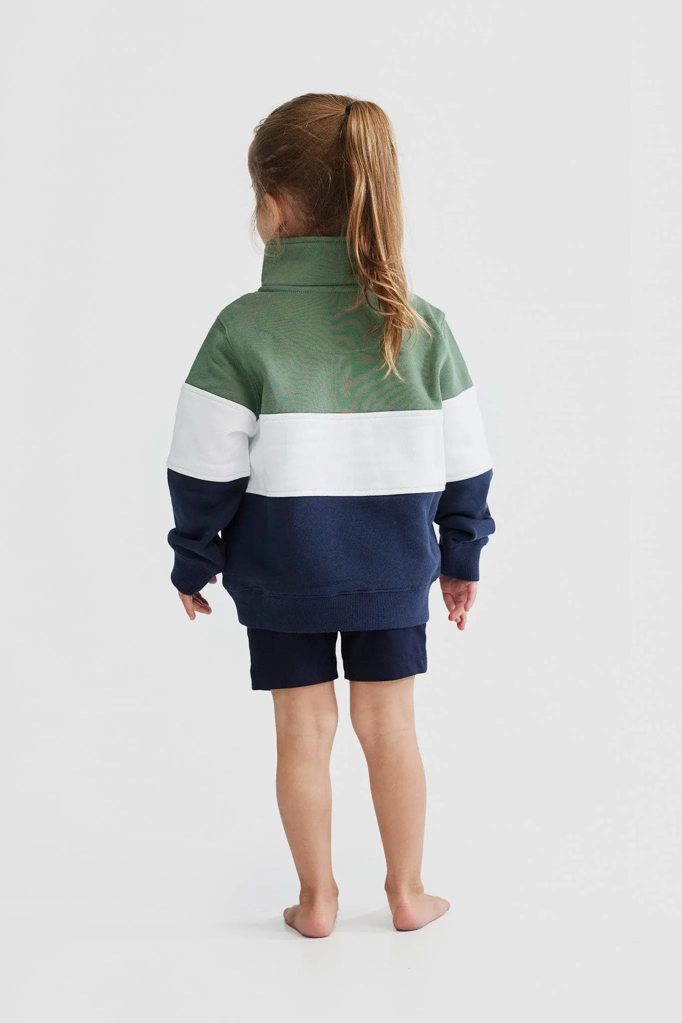 Jnr Classic Logo Quarter Zip Olive and Navy