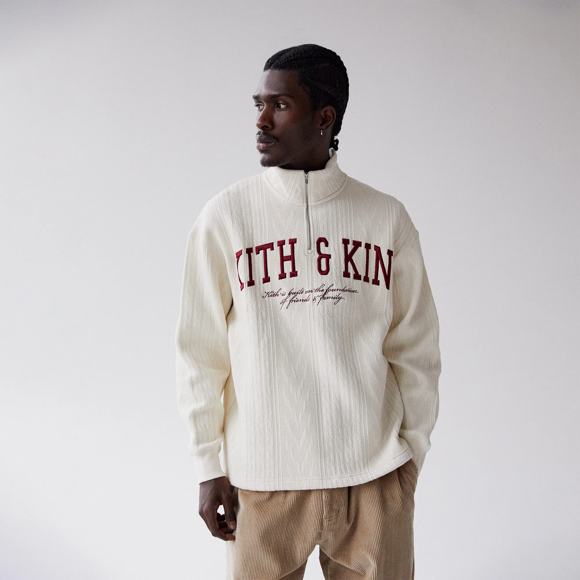 Kith Cable Fleece Quarter Zip - Sandrift