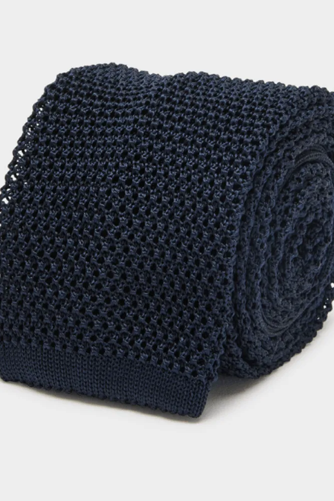 Knitted Tie - Navy Silk