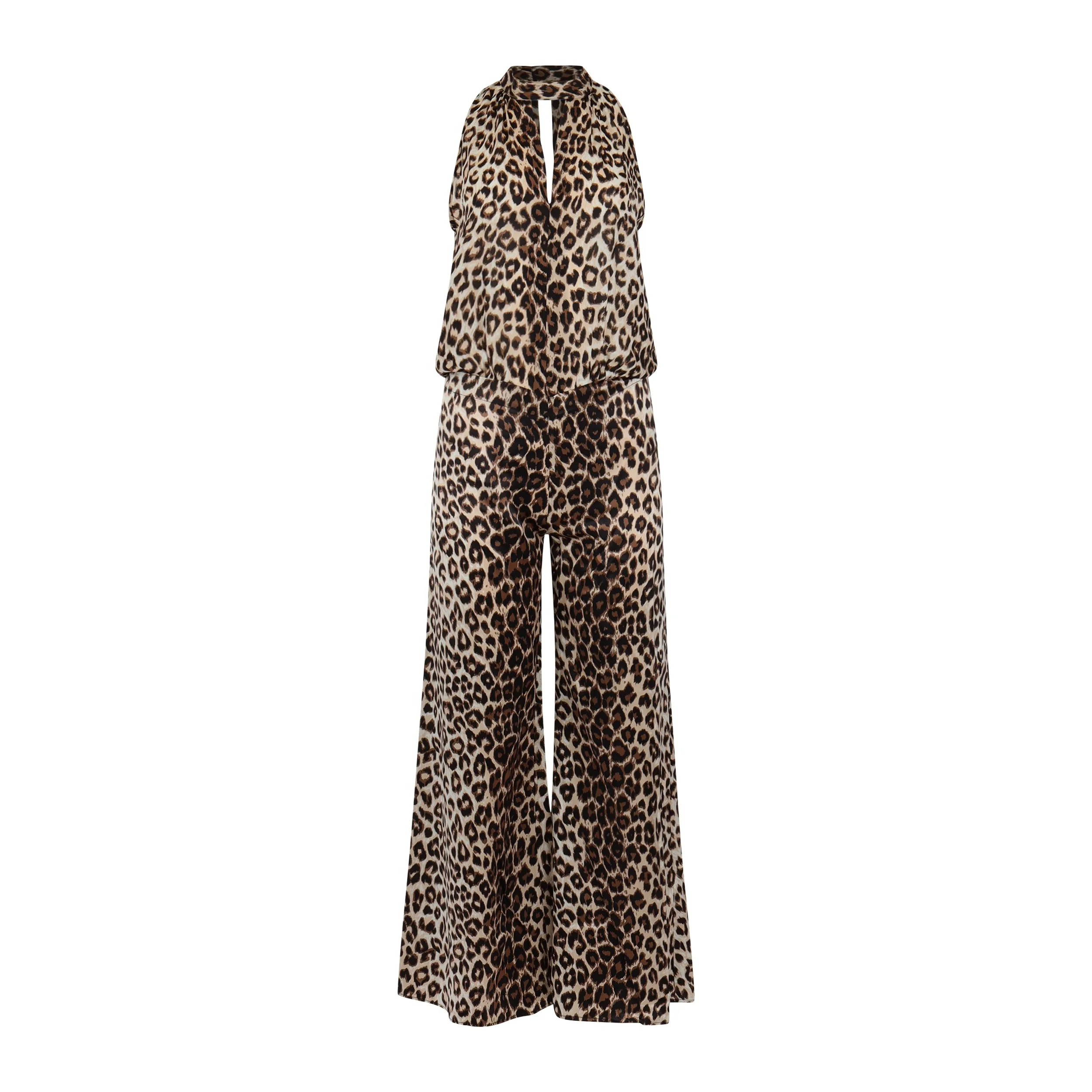 Leopard Print Lanana Silk Jumpsuit - Stylish and Elegant