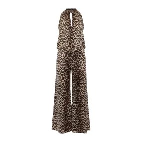 Leopard Print Lanana Silk Jumpsuit - Stylish and Elegant