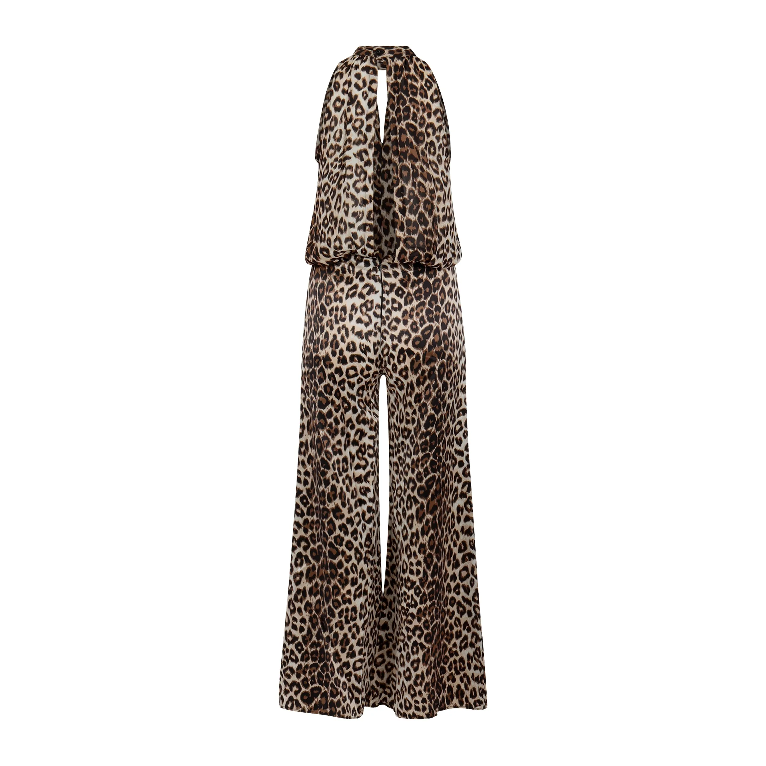 Leopard Print Lanana Silk Jumpsuit - Stylish and Elegant