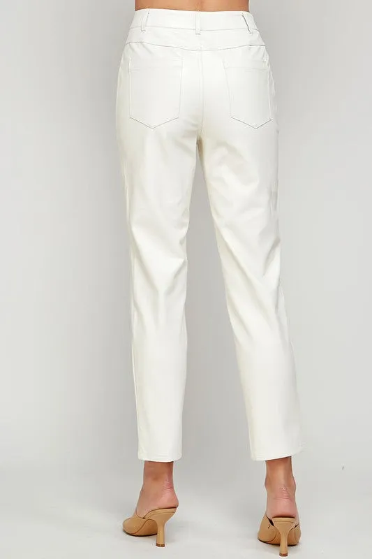 Leather Ankle Pant - Cream