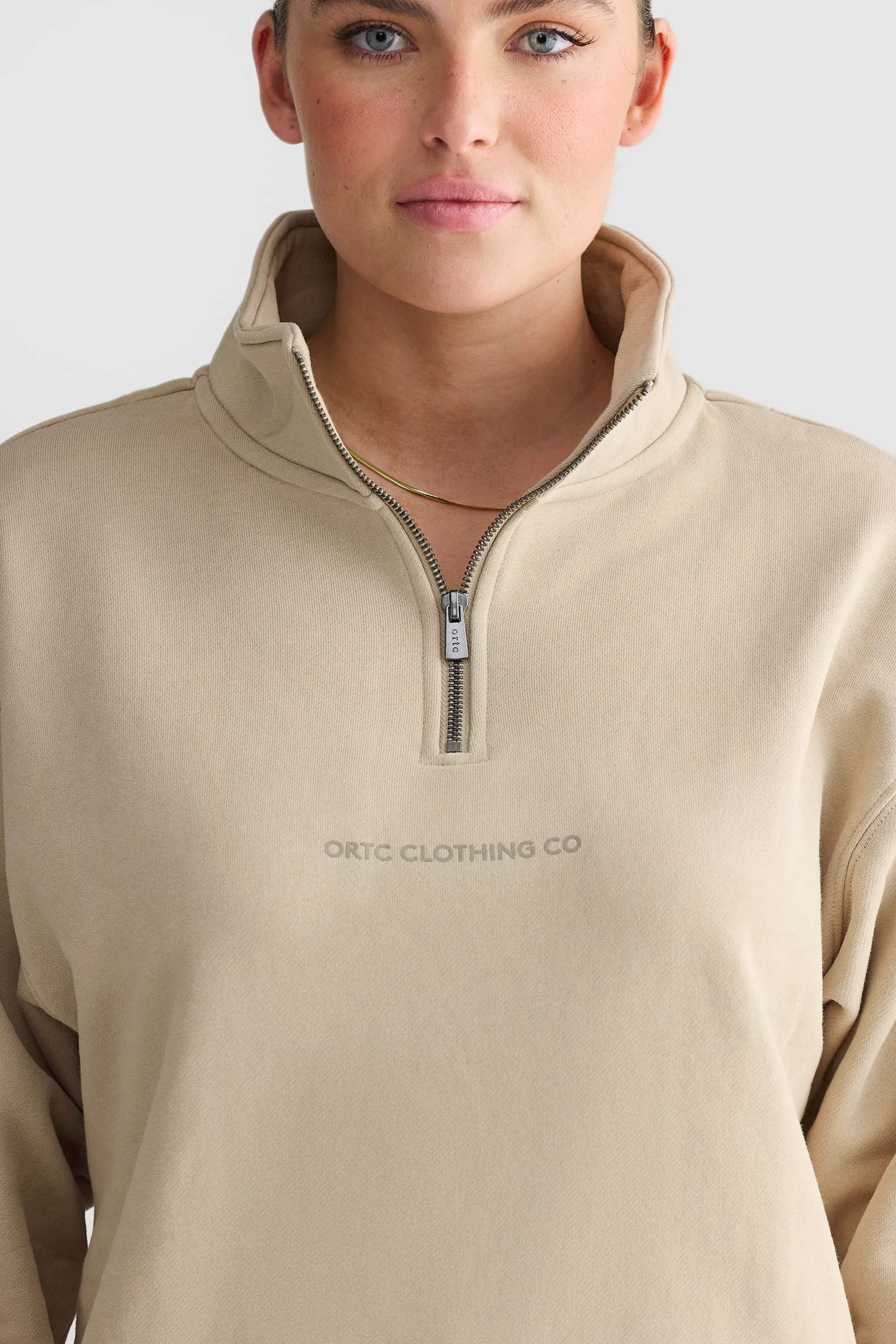 Logo Quarter Zip Taupe