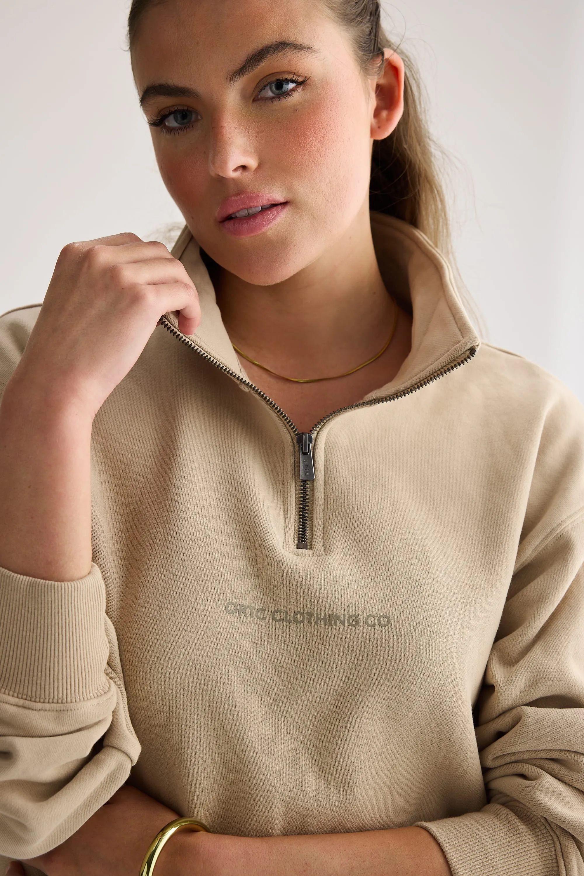 Logo Quarter Zip Taupe