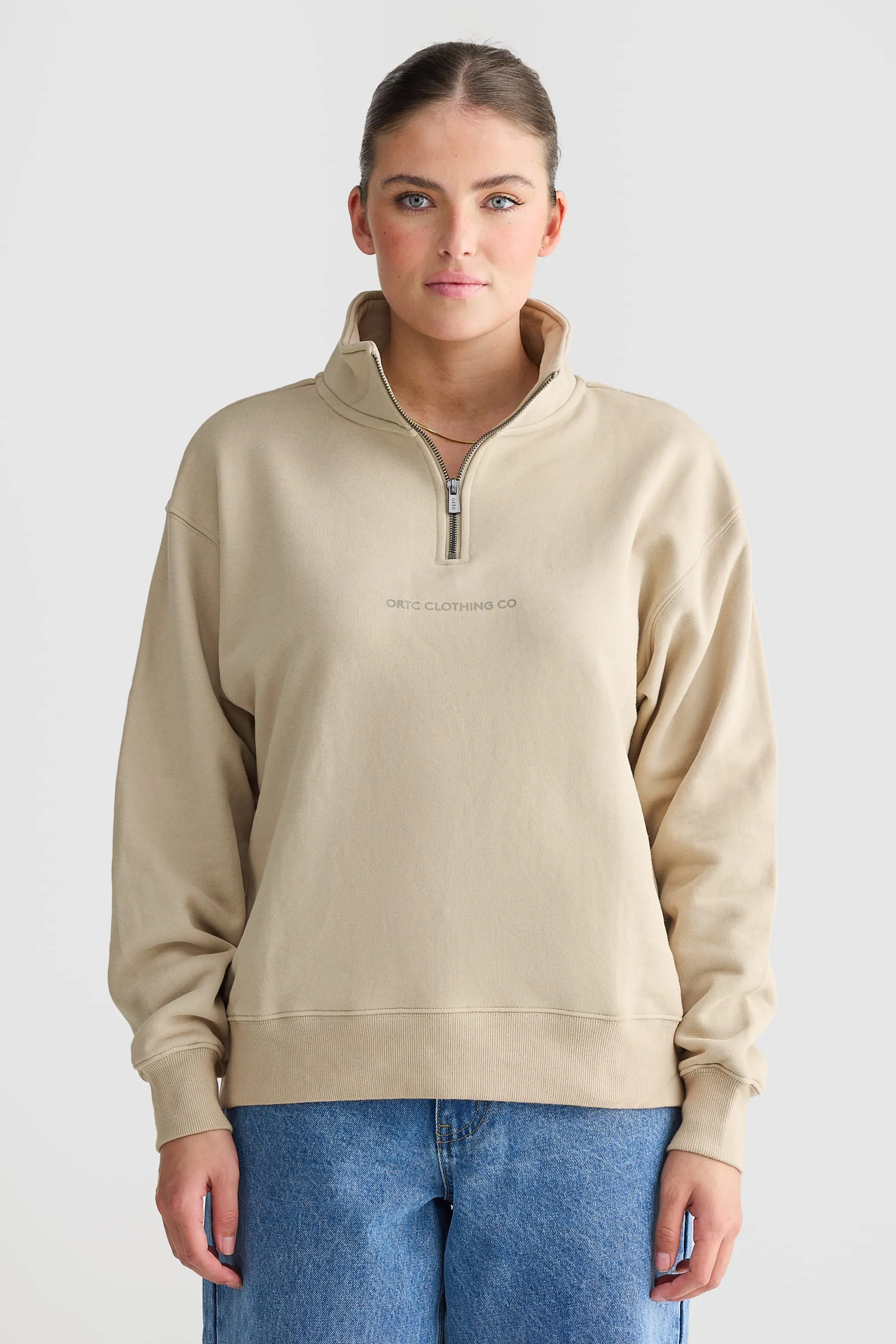 Logo Quarter Zip Taupe