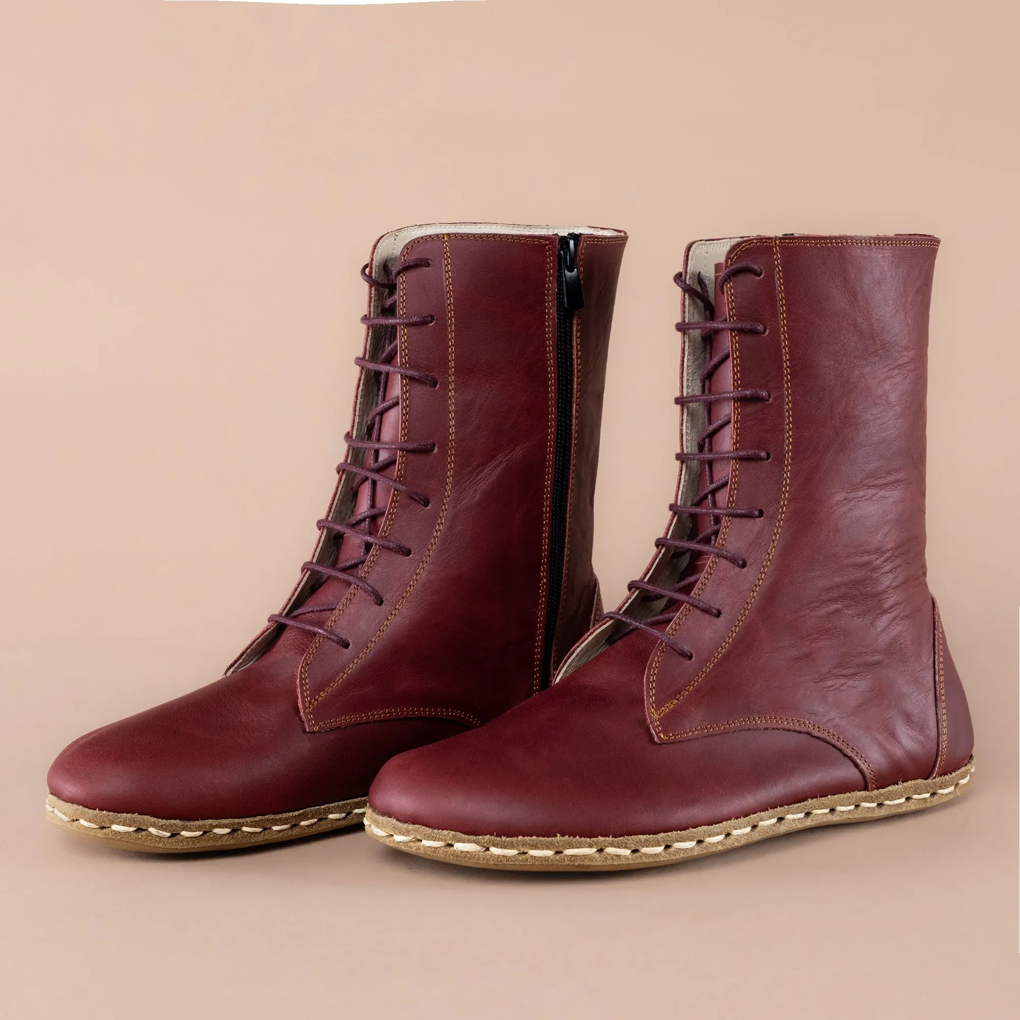 Men's Burgundy Barefoot High Ankle Boots