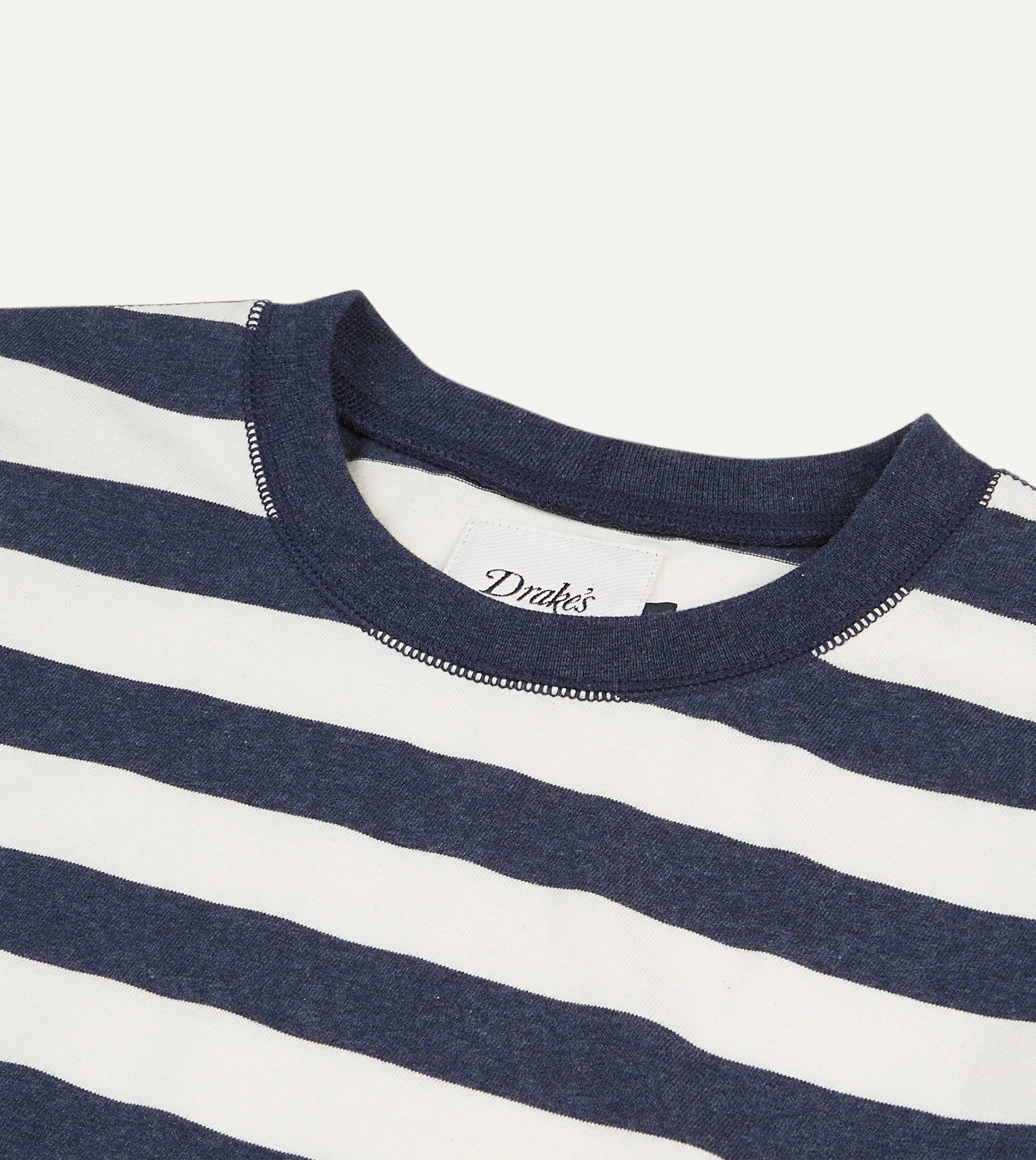 Navy and White Block Stripe Cotton Crew Neck Hiking T-Shirt