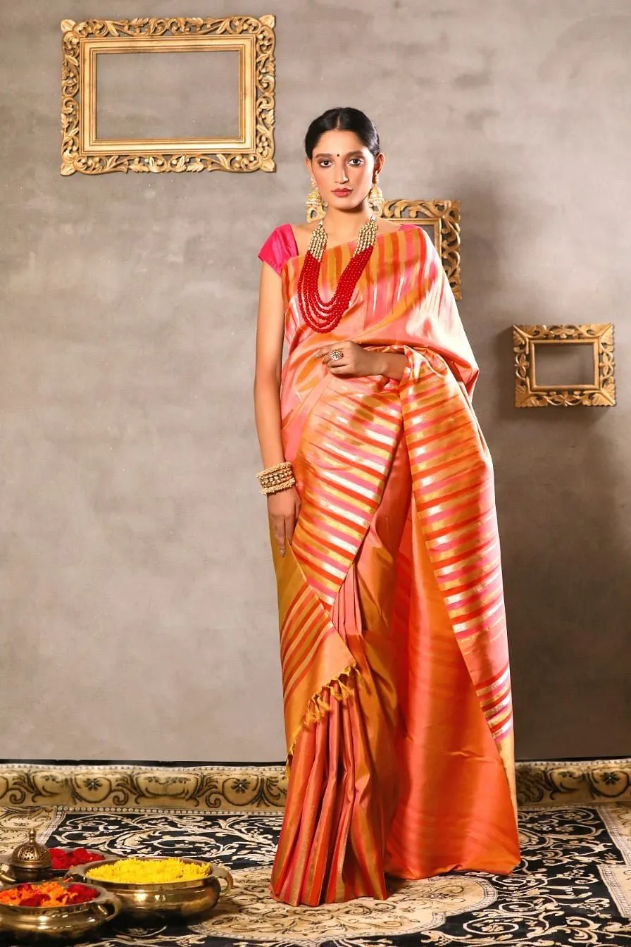 Peach kanjeevaram silk saree