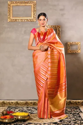 Peach kanjeevaram silk saree