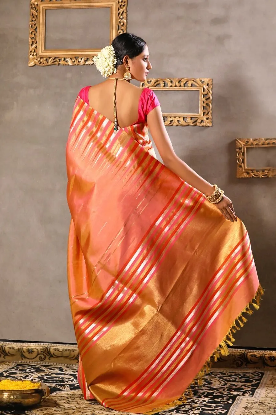 Peach kanjeevaram silk saree