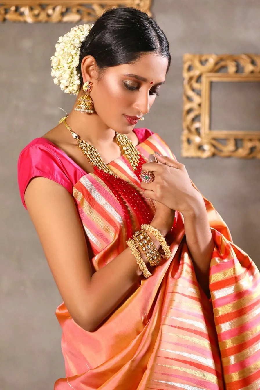 Peach kanjeevaram silk saree